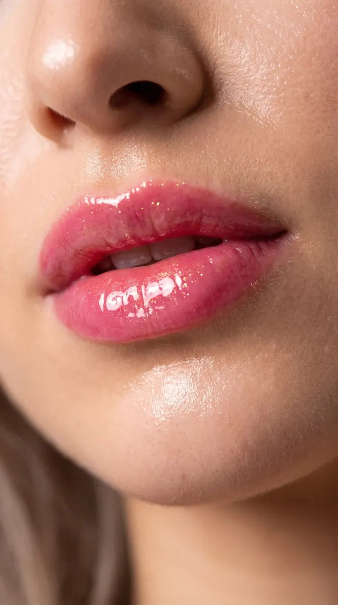 Modella indossa il gloss Anyma