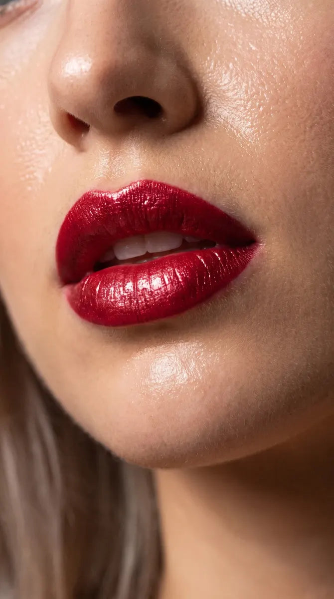 Modella indossa il rossetto Anyma